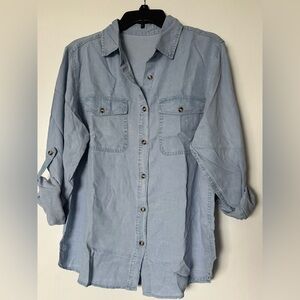 NWOT Blue Button-Up Shirt with Rolled Sleeves